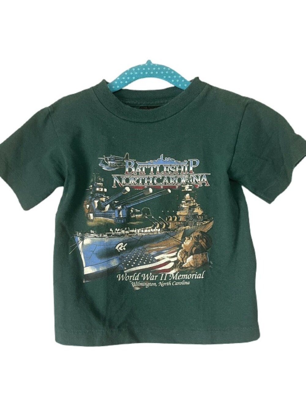 Prairie Mountain Kids T-Shirt Battleship North Carolina Graphic Green Size 2/4